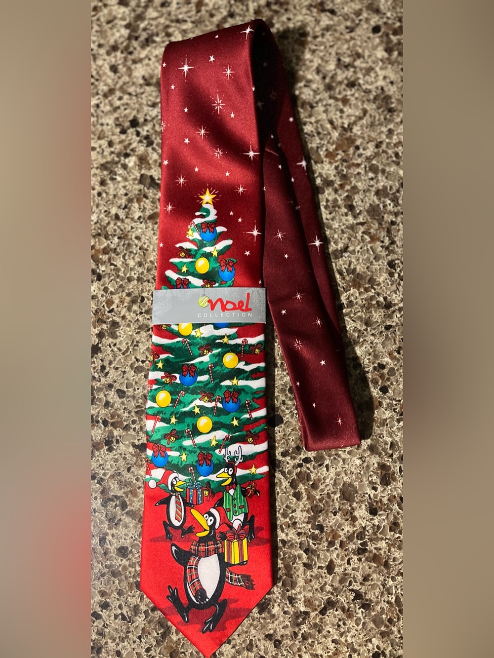 Red Holiday Novelty Tie with Christmas Tree and Star Motifs